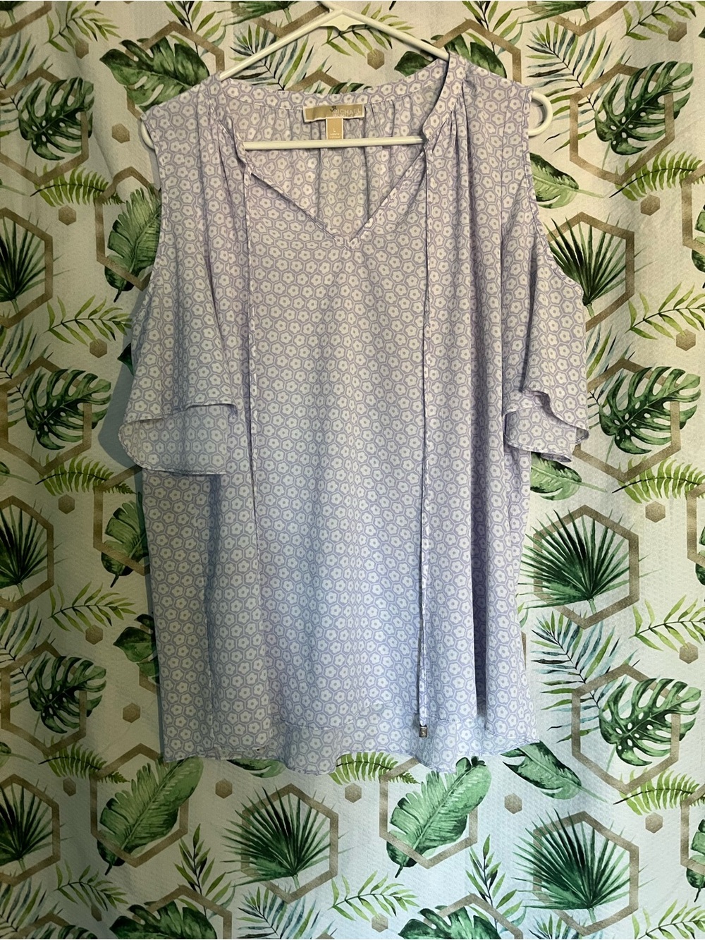 Michael Kors Light Lavender Cold-Shoulder Tie-Neck Blouse